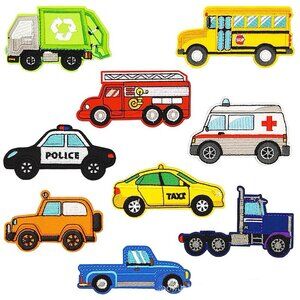 Set of 9 Vehicle Iron on Patch Police Car Patch Ambulance Patch Fire Truck Patch